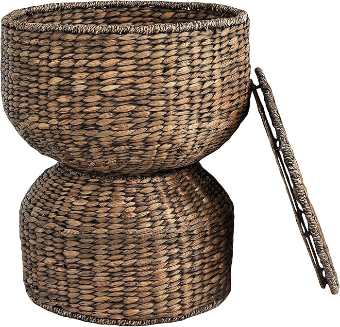 Amazon.com: happimess SAT1000B Bhola 18" Hourglass Handwoven Hyacinth Storage Accent Table with L... | Amazon (US)