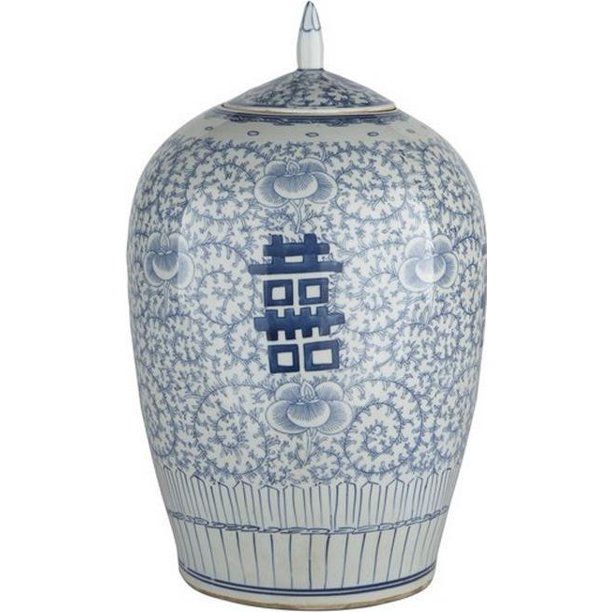 Ginger Jar Vase DOUBLE HAPPINESS Floral Blue Colors May Vary White Varyin LA-329 - Walmart.com | Walmart (US)