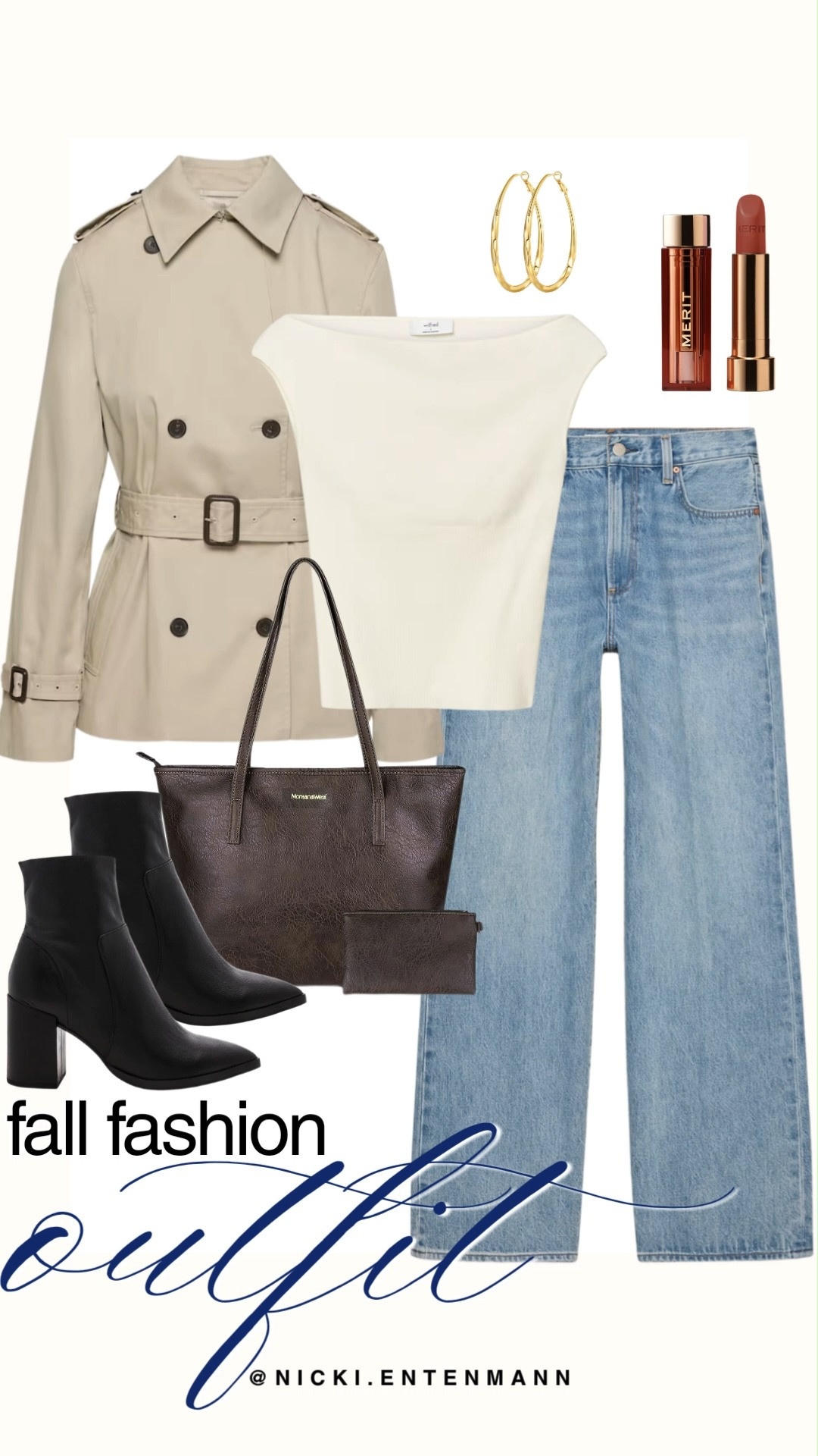 Upgrade your seasonal style with this elevated fall fashion outfit edit featuring smart-casual denim and timeless neutrals. High-waisted light-wash wide-leg jeans are paired with a chic cream boatneck top and layered under a classic double-breasted short trench coat. Pointed-toe black leather ankle boots, a deep brown tote bag, gold hoop earrings, and Merit lipstick complete this preppy, polished look.

#fallfashion #falloutfit #streetstyle #outfitinspiration #preppycasual #everydaystyle #denimstyle 

 #LTKootd #LTKmomlife #LTKTravel
