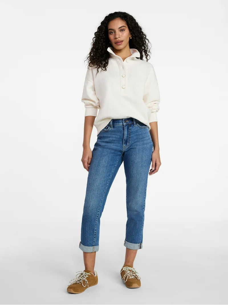 Time and Tru Women's Quarter Button Fleece Top with Long Sleeves, Size XS-XXXL | Walmart (US)