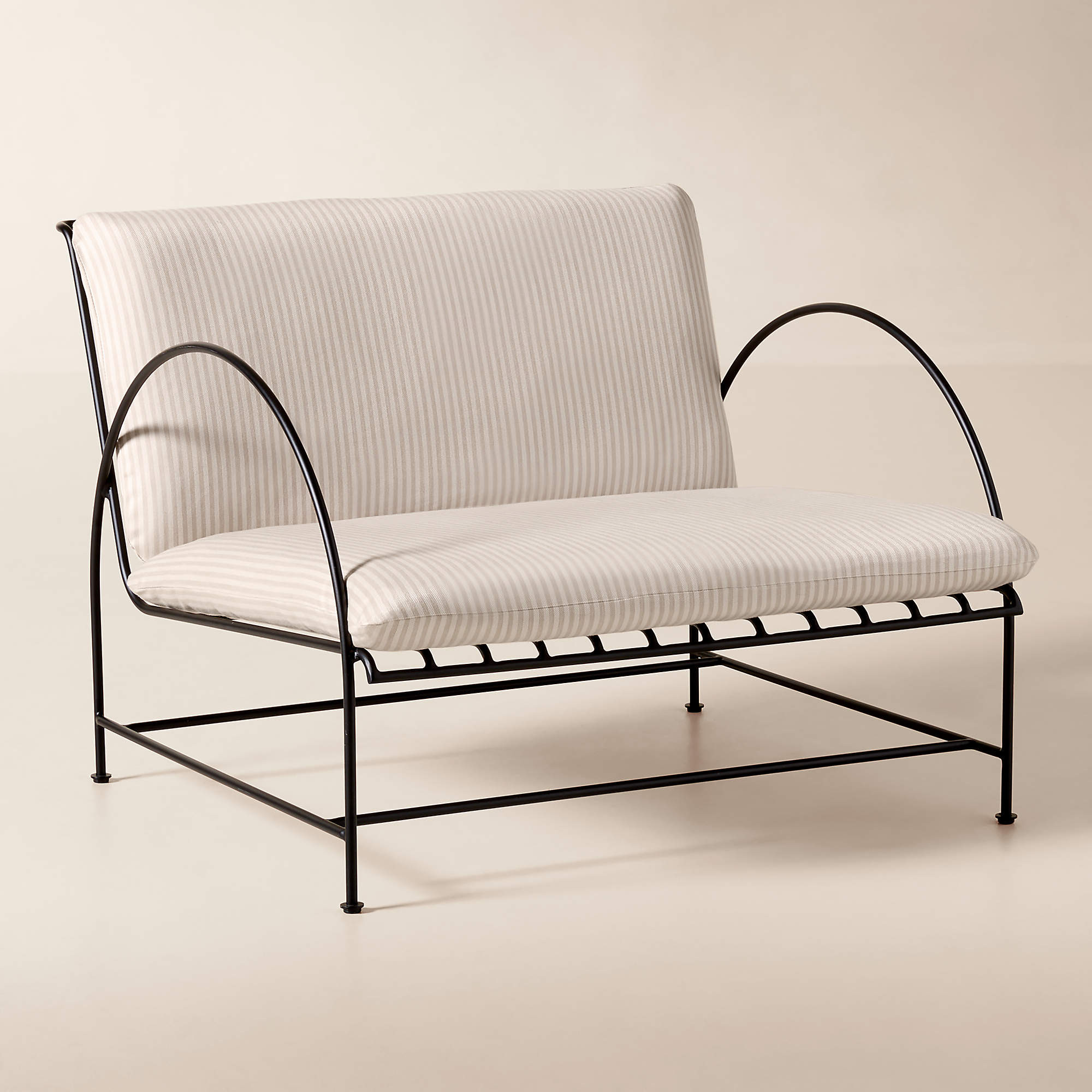 Costa Black Metal Outdoor Lounge Chair with Natural And White Striped Sunbrella Cushions + Review... | CB2