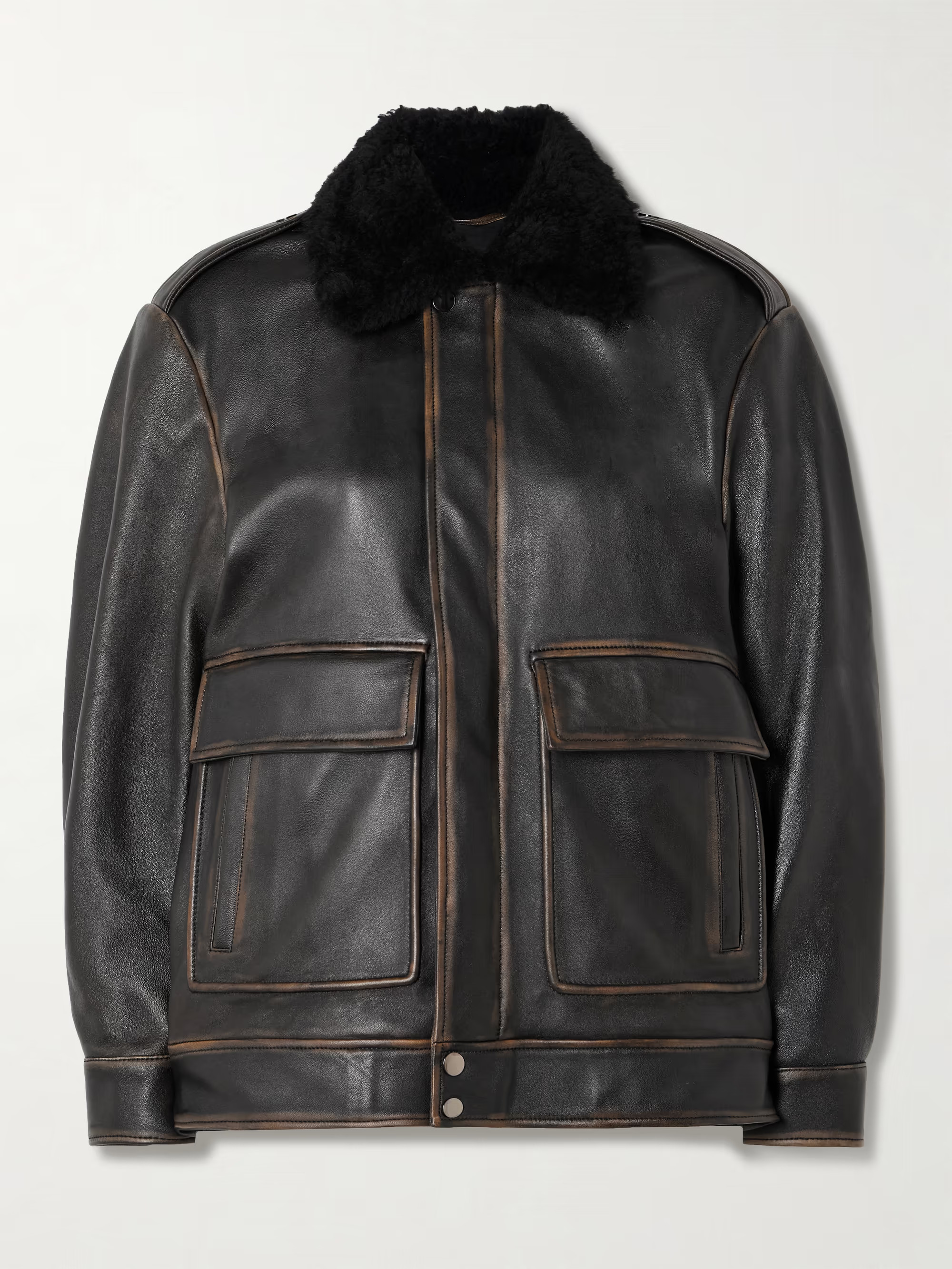 Drey distressed shearling-trimmed leather jacket | NET-A-PORTER (UK & EU)