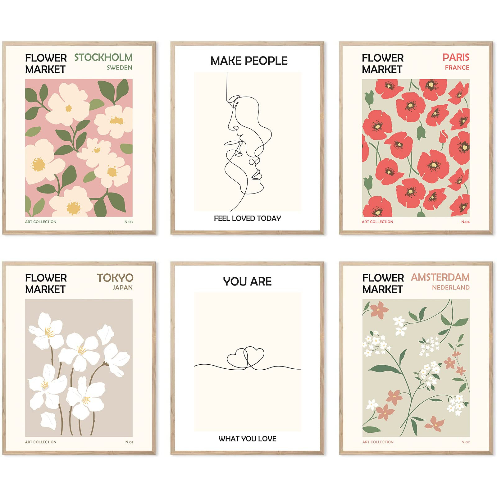 HoozGee Flower Market Poster Botanical Decor Minimalist Wall Art Prints Love Couple Theme Flower ... | Amazon (US)