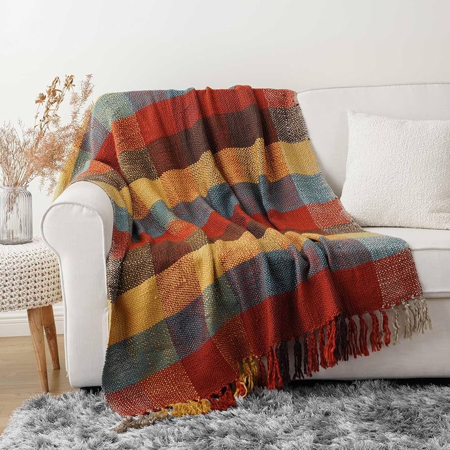 BATTILO HOME Fall Plaid Throw Blanket for Couch, Colorful Throw Blankets, Orange Checkered Throw ... | Amazon (US)