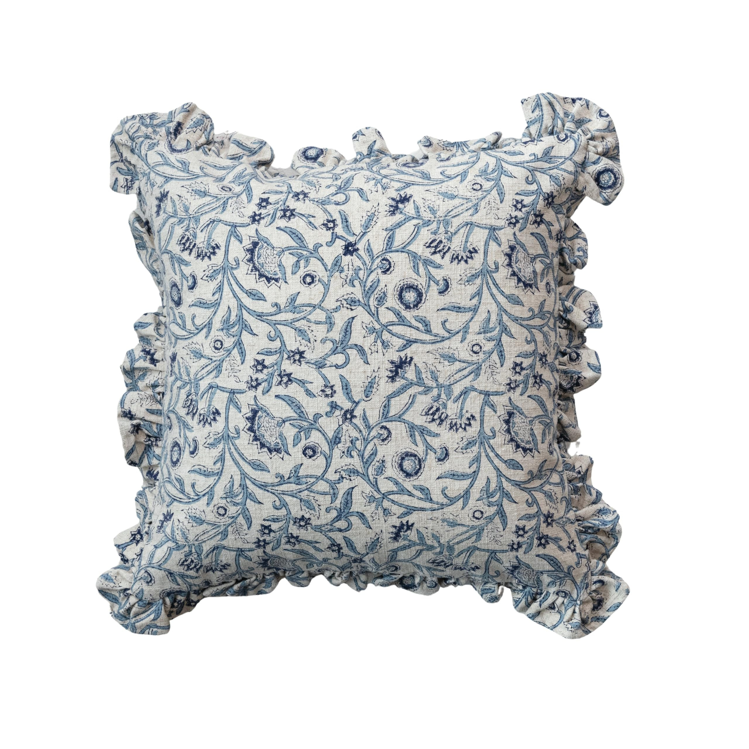 Creative Co-Op Square Floral Cotton Blend Pillow, Blue | Amazon (US)