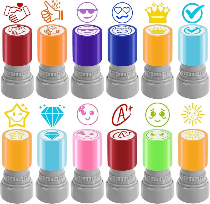 LOTMER 12 Pcs Teacher Stamps for Classroom, Rubber Colorful Stamps Classroom Rubber Stamp for Gra... | Amazon (US)
