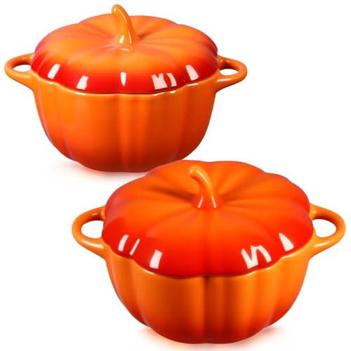 Hushee 2 Pcs Pumpkin Bowl Set with Lid & Handle - Fall Pumpkin Shape Sugar Dessert Soup Ceramic Dinnerware for Thanksgiving, Halloween, Autumn Harvest, Decoration Gift Bowl(13 Oz, 8.1 oz) | Amazon (US)