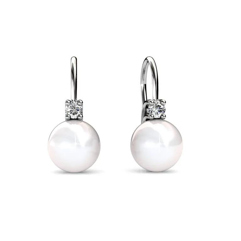Cate & Chloe Cassie Refined 18k White Gold Pearl Drop Earrings w/ Swarovski Crytals, Women's Gold... | Walmart (US)