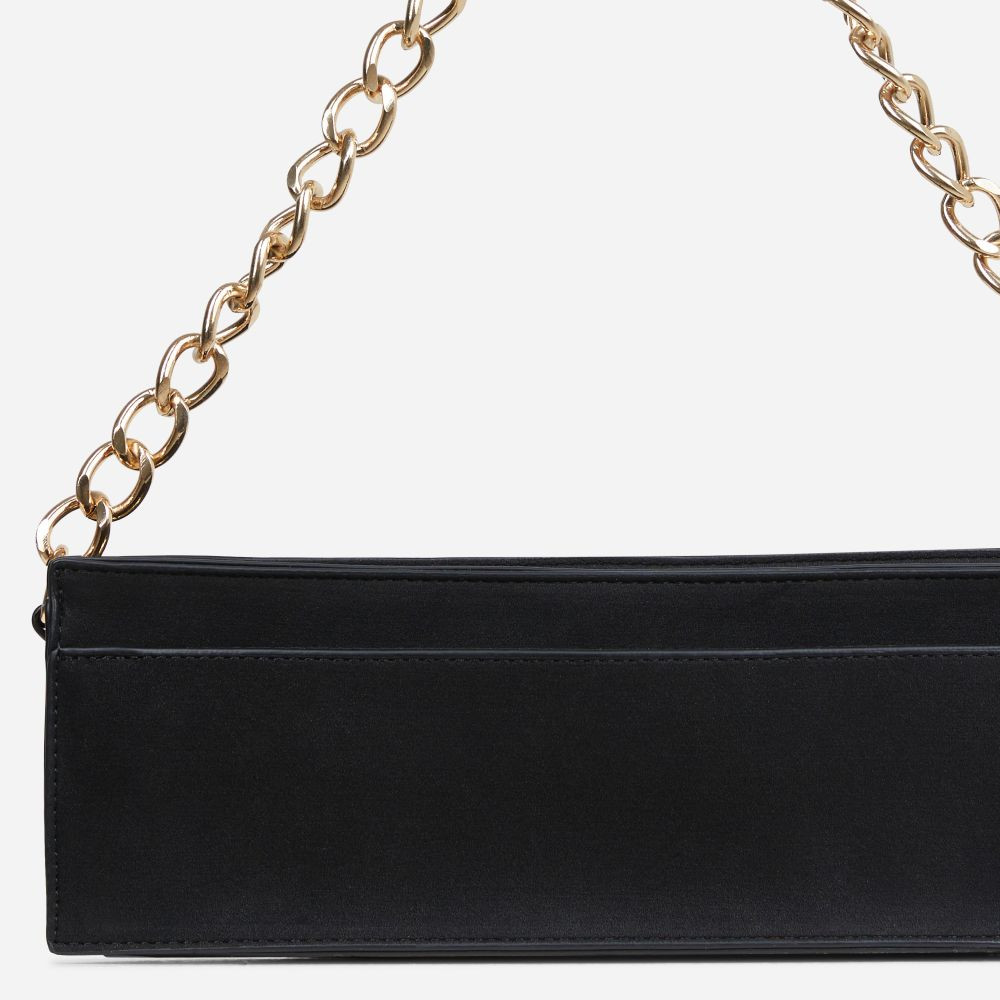 Lighter Chain Detail Rectangle Shaped Shoulder Bag In Black Faux Suede | EGO (UK)