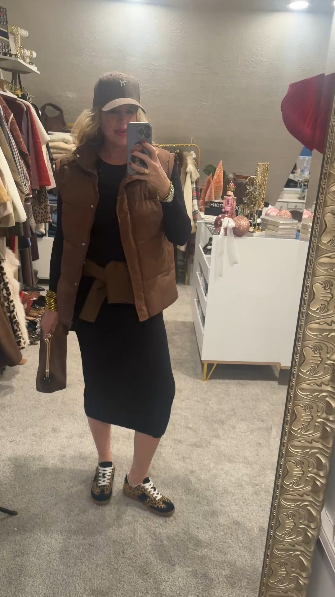 #ootd

Sweater dress style 

I love this ribbed sweater dress and I have it in 3 colors it’s perfect for fall, winter and Spring. 
It’s a great weight, crew neck and long sleeved! It looks great with boots. Fits tts and does have several color options. I am in a med and it’s very stretchy 

Today’s styling is great for a elevated casual look, which also works for travel❤️

Oversized puffer vest Amazon find and so good I have in 2 colors fits tts 

Tweed ball cap with embroidered bow ( so cute) 

Sweater tied around my waist, you could do a sweatshirt too

Jcrew leopard tennis shoes comfy and so cute 

Large hop earrings 
And tennis necklace and Intial necklace. 

I would wear for travel, grabbing a coffee, meeting friends for lunch etc


#LTKFindsUnder50 #LTKOver40 #LTKTravel