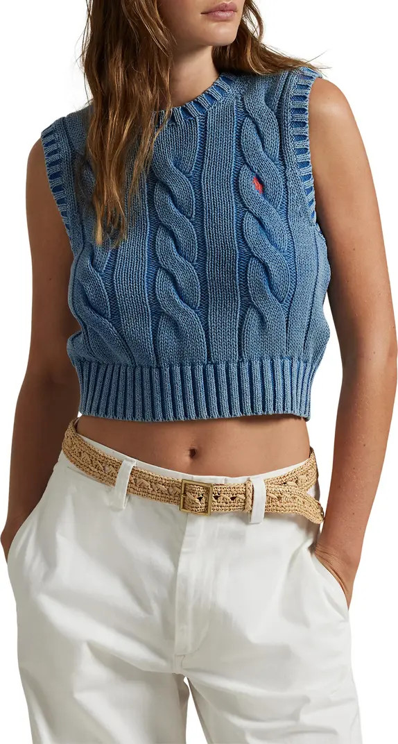 Polo Ralph Lauren Cable Knit Crop Cotton Sweater Vest | Nordstrom | Nordstrom