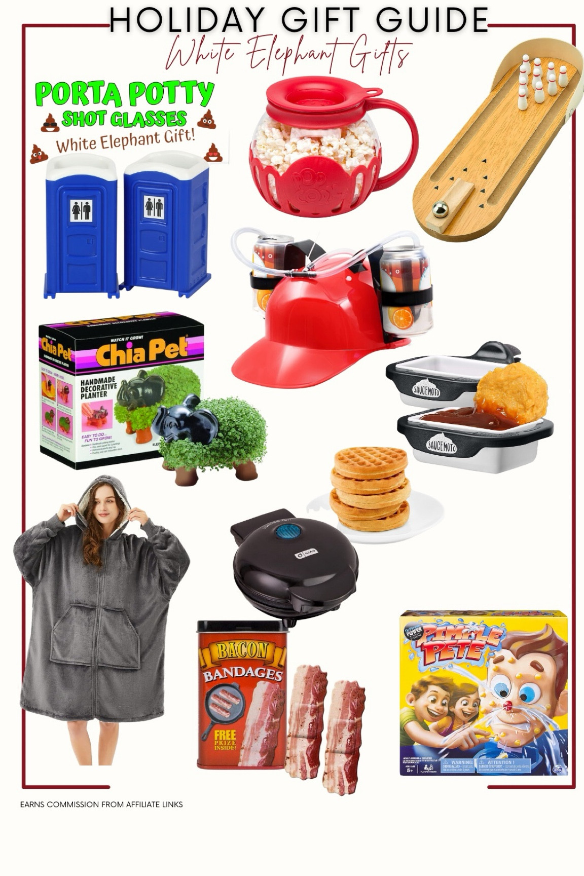 White Elephant Gifts 

yodeling, pickle, bowling game, popcorn, popper, beer, hat, waffle maker, Chia, pet,

#LTKparties #LTKfindsunder100 #LTKGiftGuide