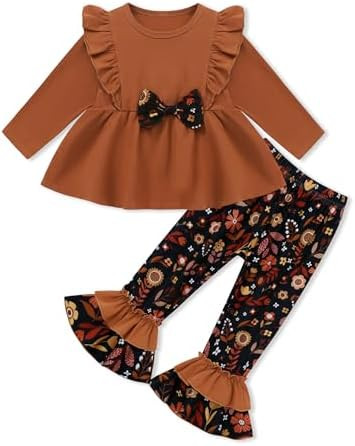 WESIDOM Toddler Girl Clothes Ruffle Shoulder Top+Floral Pants 1-6T Toddler Girls Outfits 2 Piece ... | Amazon (US)