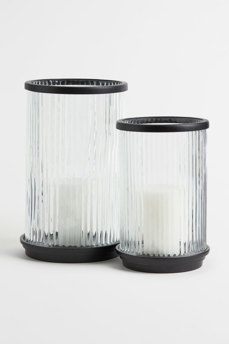 Pillar candle holder in clear, fluted glass that spreads a soft light to add atmosphere to your s... | H&M (US + CA)