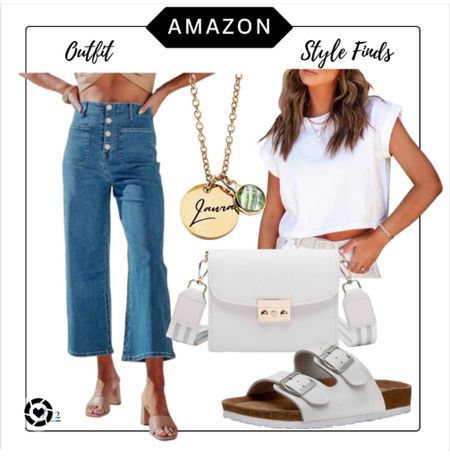 Amazon style finds
Outfit ideas
High waisted wide legged denim
Sandals
Purse 
Petsonalized necklace 
AmaOn tops
Spring fashion 

#LTKSeasonal #LTKSaleAlert #LTKStyleTip