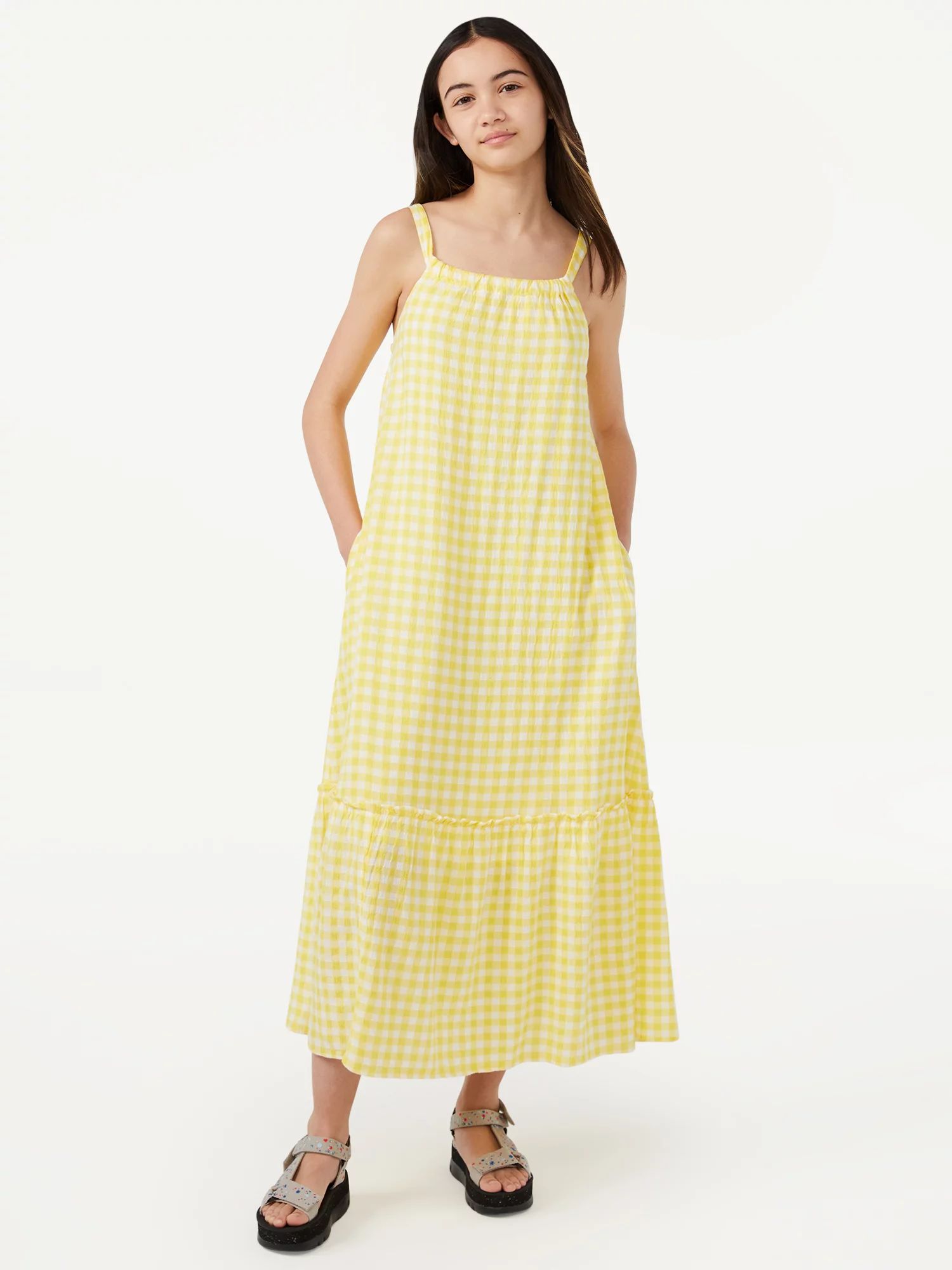 Free Assembly Girls Gingham Maxi Dress, Sizes 4-18 | Walmart (US)