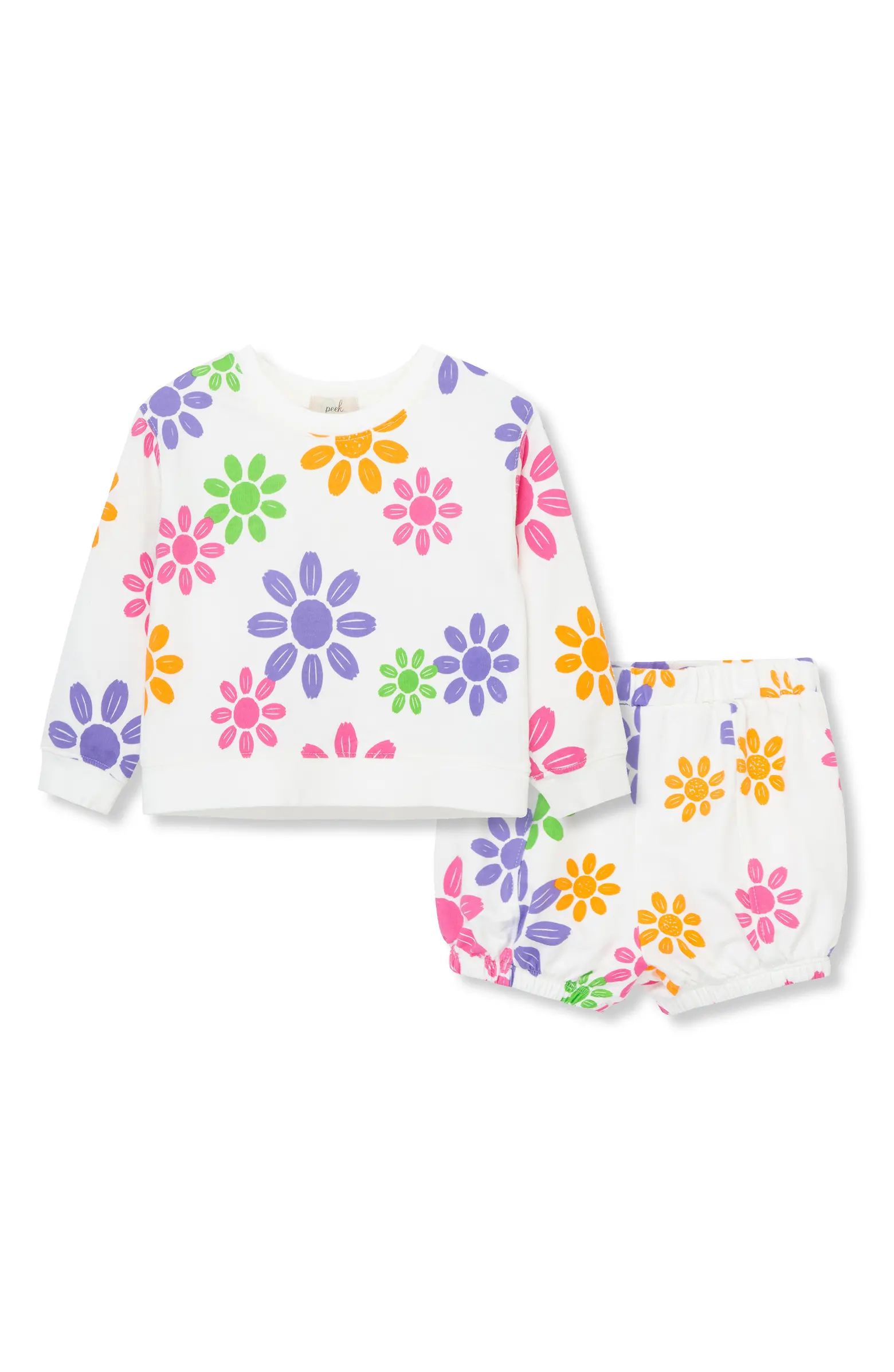 Flower Print Long Sleeve Top & Cotton Shorts Set | Nordstrom