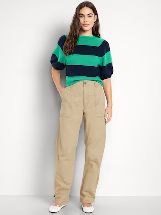Mid-Rise Twill Barrel Pants | Old Navy (US)