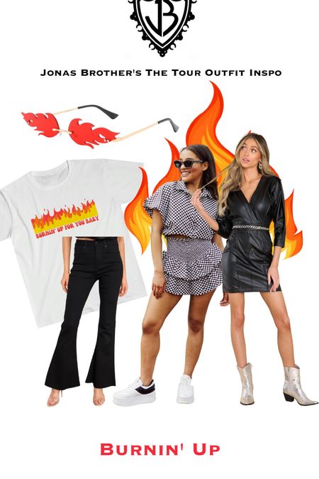 Burnin’ up for you baby 🔥 Another outfit idea for the Jonas Brothers The Tour! Pair flame sunglasses with a black & white look, leather, or a graphic tee. 

#LTKunder100