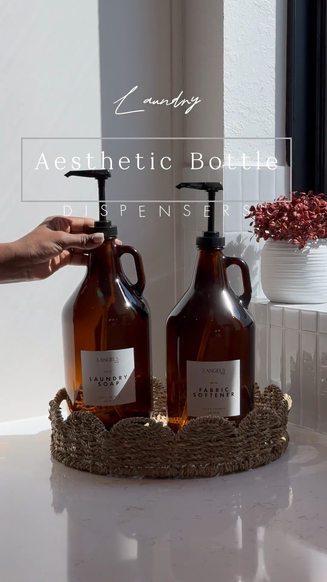 Amber glass anything is a go for me ... so when I found these STUNNING bottles, I had to! ☺️.. I love how solid they are plus the handle gives aesthetic touch. They are 2L, include a measuring cup, plus a silicone tray which fits both bottles. Pre printed labels are included plus 2 blank to customize!

#LTKStyleTip #LTKHome #LTKSaleAlert