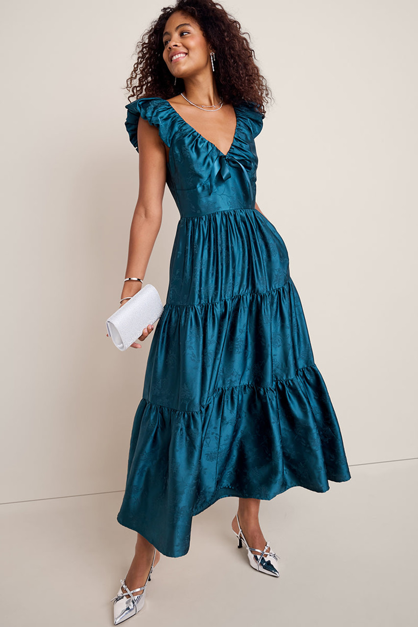Lacy Flutter Sleeve Tiered Maxi Dress | Francesca's