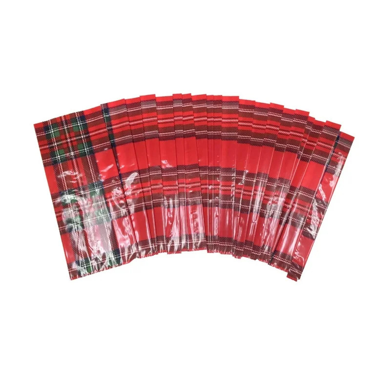 Holiday Time 20ct Cello Christmas Treat Bags 4"x2"x9.5" with 20 White Twist Ties-Red Plaid | Walmart (US)