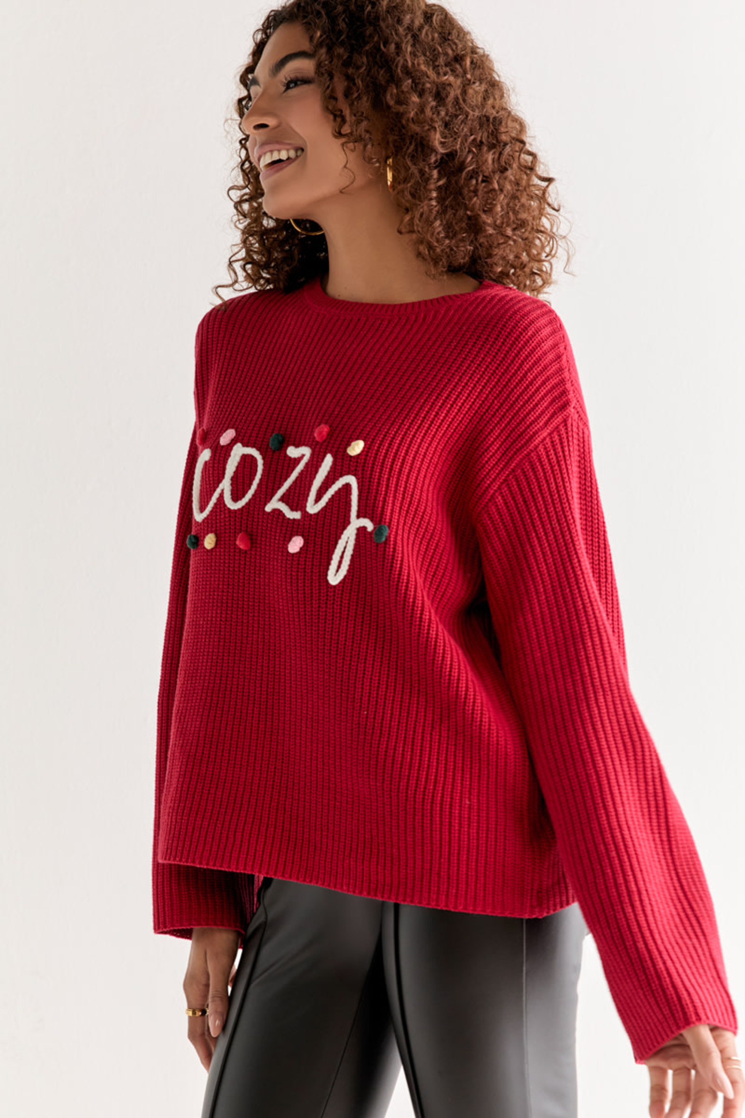 Cozy Embroidered 3D Pompom Pullover Sweater | Francesca's