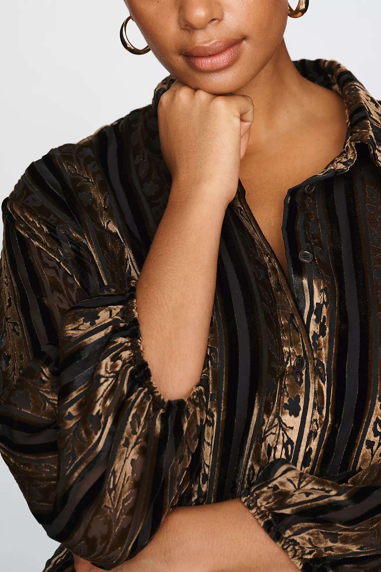 Maeve Bettina Velvet Tiered Mini Shirtdress | Anthropologie (US)