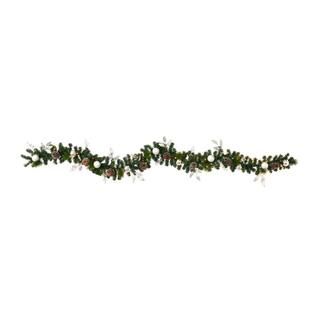 Nearly Natural 9 ft. Battery Operated Pre-lit Ornament and Pinecone Artificial Christmas Garland ... | The Home Depot