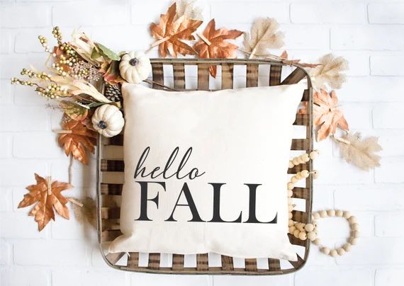 Hello Fall Farmhouse Throw Pillow Cover, Fall Pillow, Thanksgiving Decor, Country Decor, Autumn P... | Etsy (US)