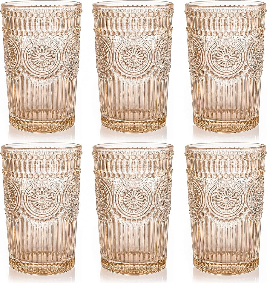 Kingrol 6 Pack 12 oz Colored Drinking Glasses, Premium Glassware Set for Water, Juice, Beverages,... | Amazon (US)