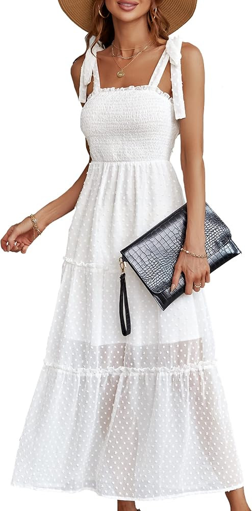 AOVDE Women's Summer Dress Stripe Spaghetti Strap Square Neck Ruffle Flowy A Line Long Maxi Dress | Amazon (US)