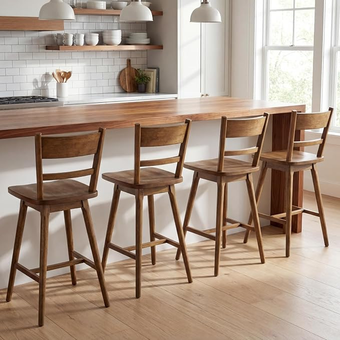 Swivel Counter Height Bar Stools Set of 4, 24.5" Mid-Century Modern Barstools with Solid Wood Bac... | Amazon (US)