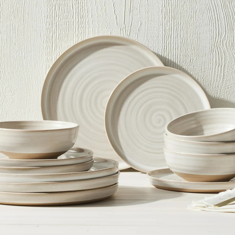 Better Homes & Gardens-Collins Cream Stoneware 12-Piece Dinnerware Set | Walmart (US)