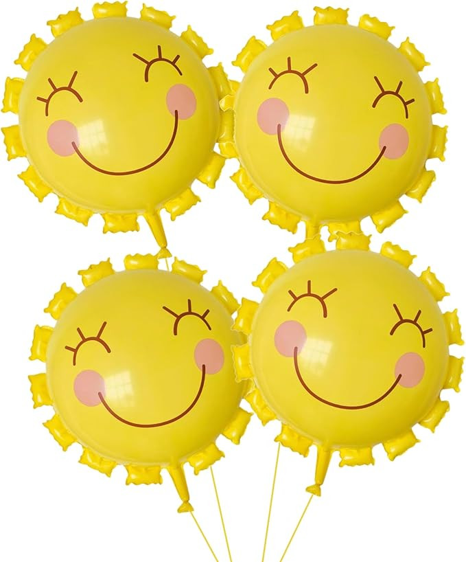 4Pcs Sun Balloons,22 Inch Yellow Smile Face Sunshine Balloons, Summer Sun Balloon for Sunshine Pa... | Amazon (US)