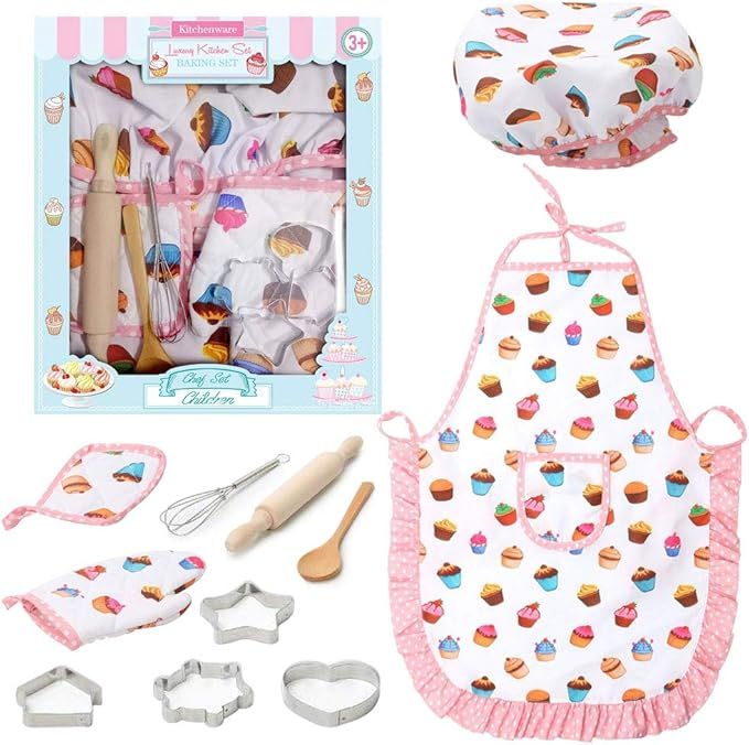 Kids Chef Role Play Costume Set, 11PCS Toddler Cooking and Baking Set with Apron, for Dress Up Ch... | Amazon (US)