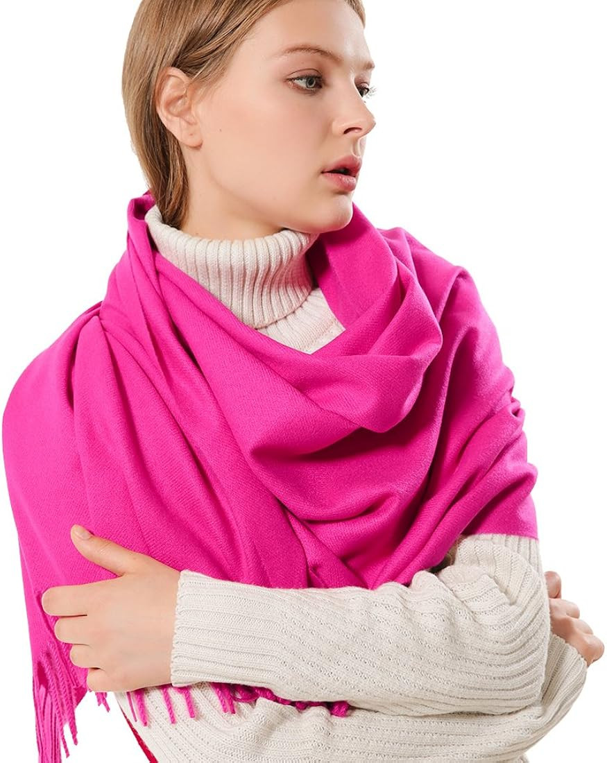 OHAYOMI Womens Thick Soft Pashmina Shawl Wrap Scarf Warm Solid Color Stole | Amazon (US)