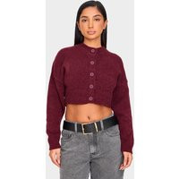 Petite Burgundy Knitted Button Up Cardigan | PrettyLittleThing US