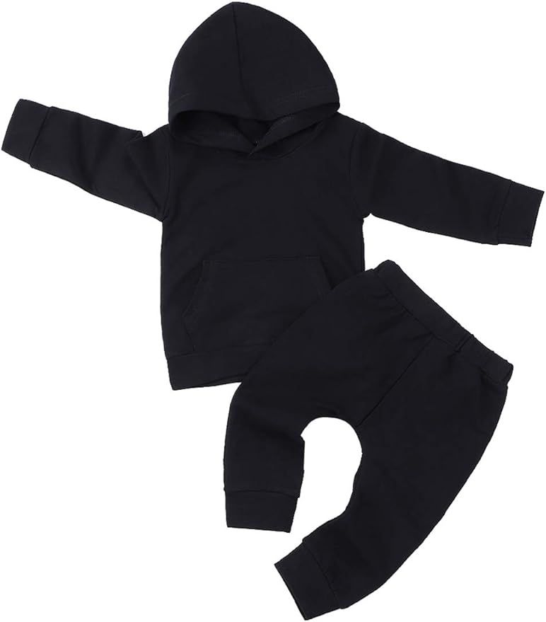 Toddler Baby Boy Clothes Long Sleeve Hoodie Sweatshirt Pants Infant Solid Color Fall Winter Outfi... | Amazon (US)