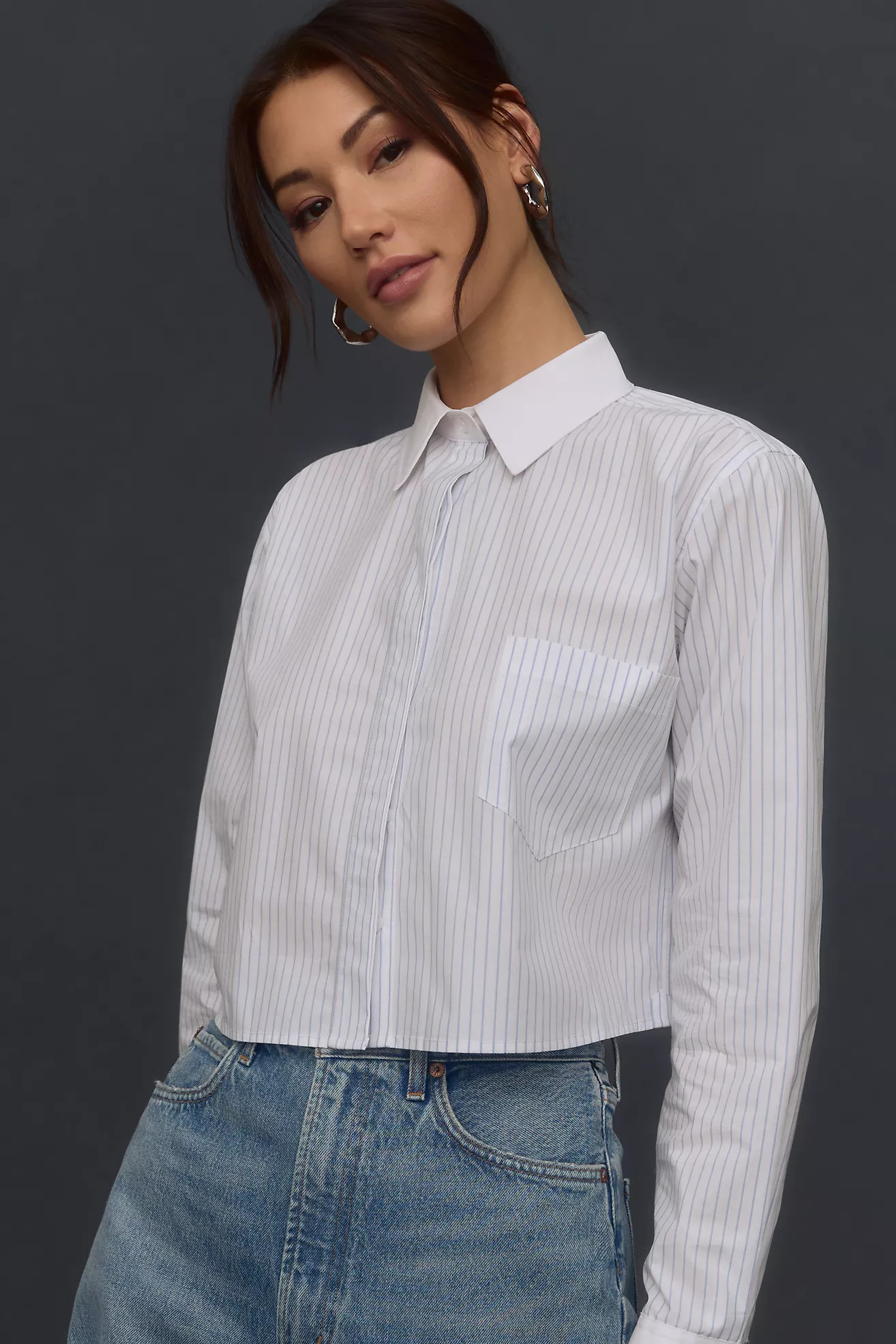 Good American Cropped Poplin Buttondown Shirt | Anthropologie (US)