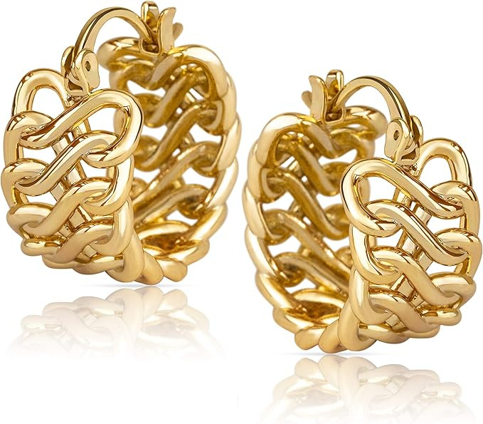 14k Gold Braided Huggie Hoop Earrings for Women, Gold Chunky Hoops, Gold Huggie Earrings for Wome... | Amazon (US)