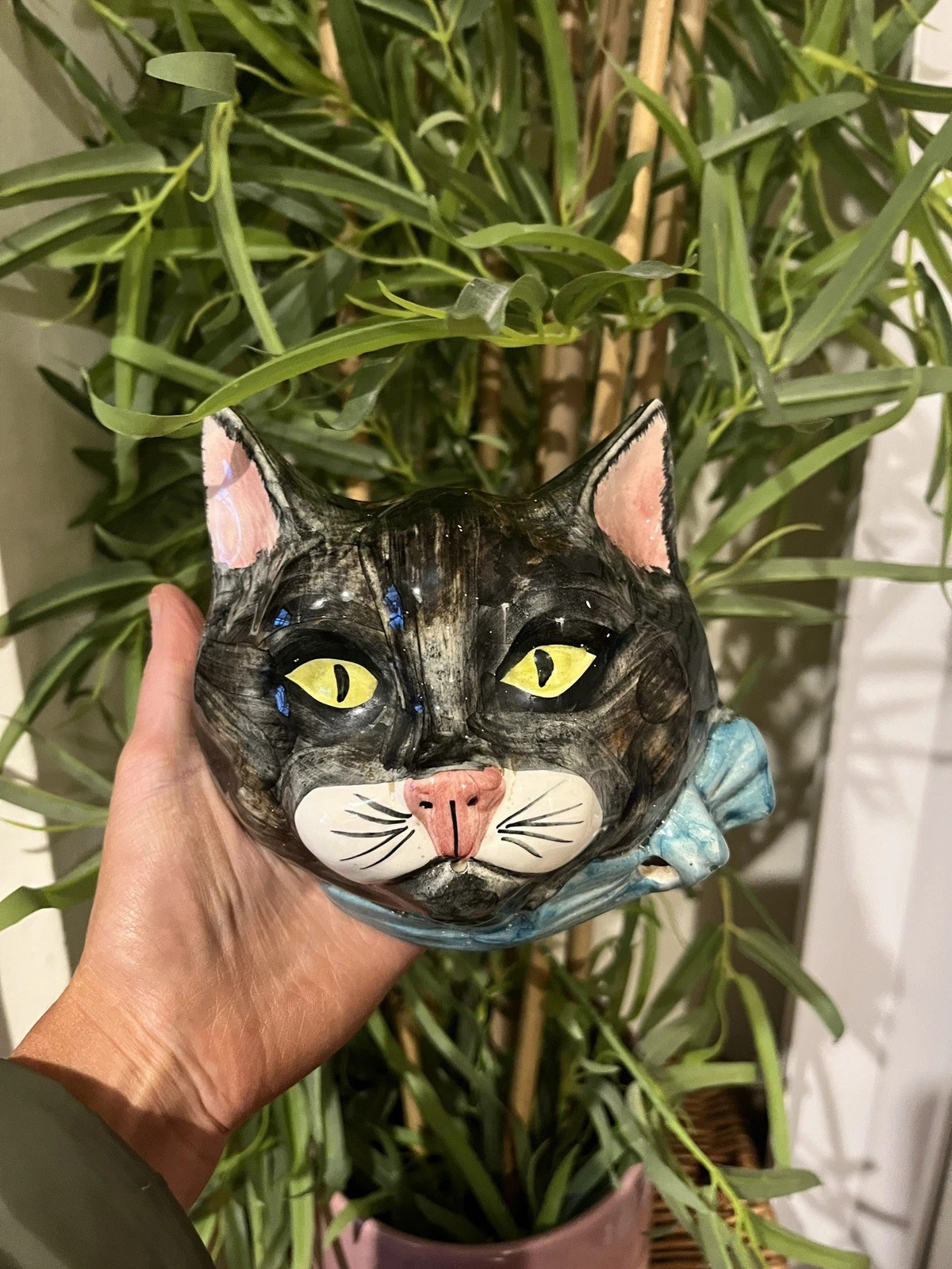 Babbacombe Pottery String Dispenser  Cat  Black & White with Blue Bow | eBay US