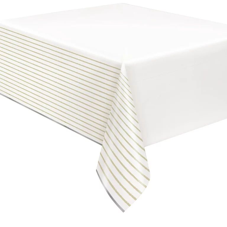Way to Celebrate! Gold Painted Stripes Plastic Party Tablecloth, 84 x 54in | Walmart (US)