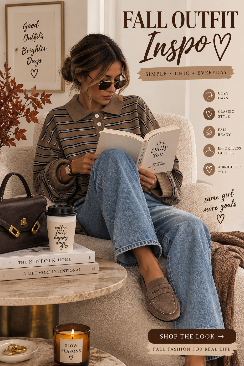 Cozy fall outfit inspo 🤎🍂 A striped collared sweater with relaxed wide leg jeans, brown loafers and a structured handbag for an easy everyday fall look. Perfect for coffee dates, casual workdays, errands or a cozy weekend outfit.
 

 #LTKootd #LTKSeasonal #LTKOver40