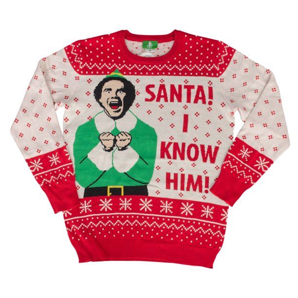Elf Buddy Santa I Know Him Pattern Ugly Christmas Sweater (Adult 4X-Large) - Walmart.com | Walmart (US)