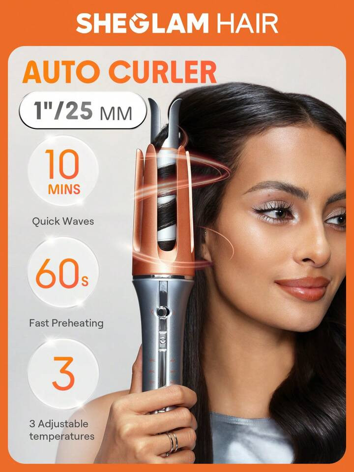 SHEGLAM HAIR Modelador De Cachos Instantâneo It-Curl De Toque Único, Modelador De Cabelo Automático, Modelador De Cachos Automático De 25mm Com 3 Temperaturas, Aquecimento Rápido E Rotação Bidirecional, Desligamento Automático, Anti-Escaldamento E Anti-Rotação, Modelador De Cachos Instantâneo De Toque Para Penteados | SHEIN
