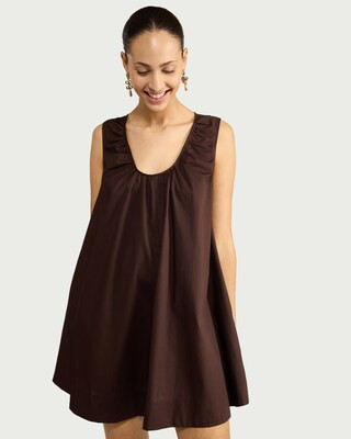 F&F Pure Cotton Scoop Neck Dress in Brown | Tesco F&F