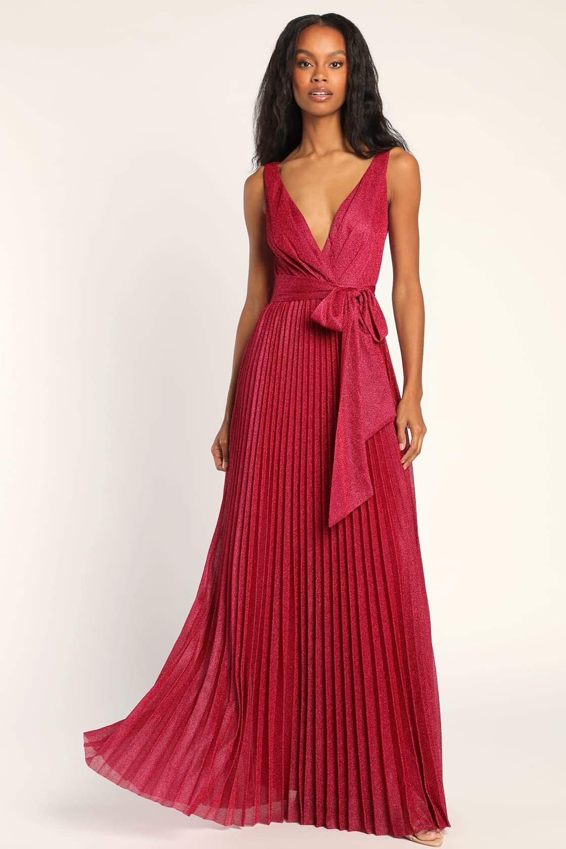 Going for Glitz Magenta Metallic Pleated Maxi Dress | Lulus (US)