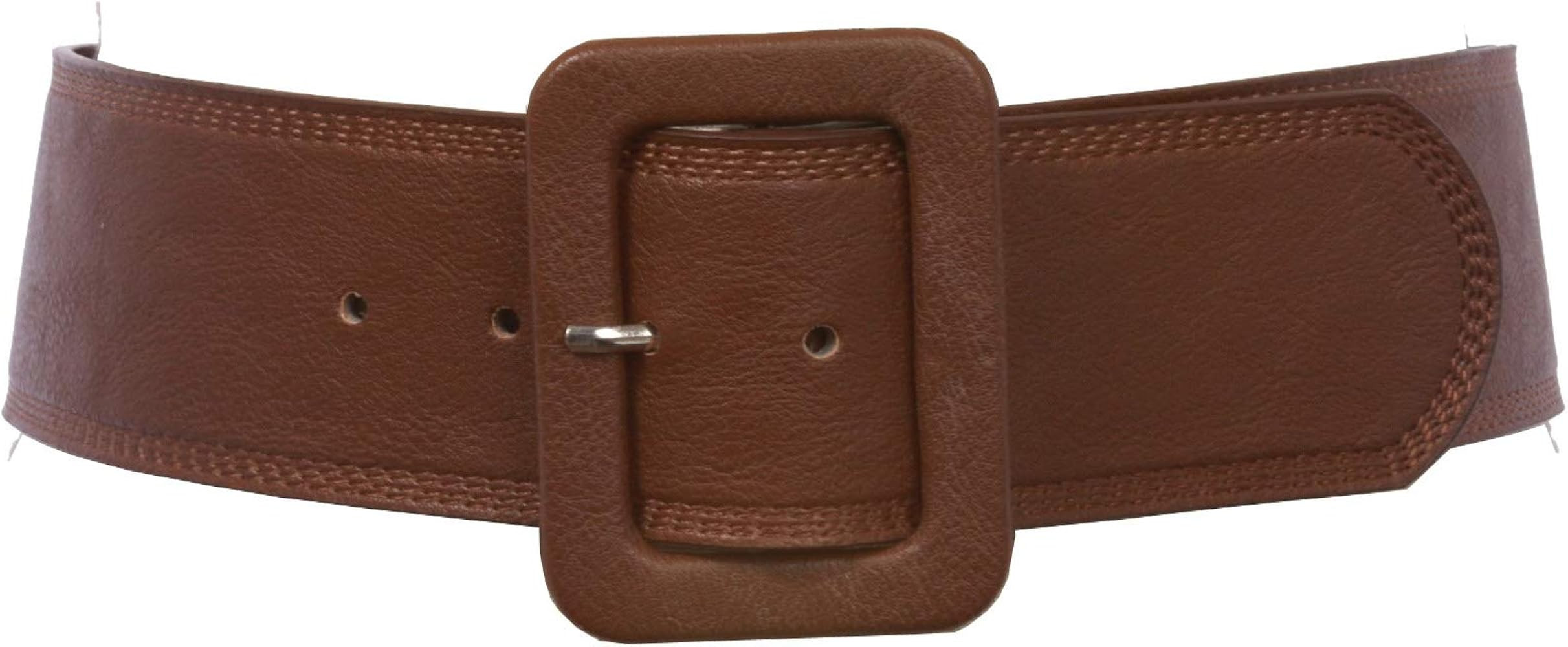 beltiscool Women's 2 1/4" Wide High Waist Rectangular Stitch-edged Leather Belt | Amazon (US)