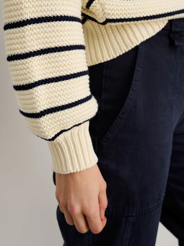 Button-Back Crewneck Sweater in Stripe | Alex Mill